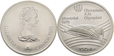 Канада 10 долларов 1976 XXI летние Олимпийские игры в Монреале 1976 года, велодром KM 114 серебро UNC 04-268-24