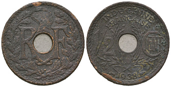 Французский Индокитай 1/2 сантима 1938 KM 20 бронза 4615-939