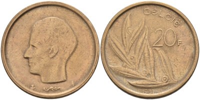 Бельгия 20 франков 1981 Belgie, Бодуэн I (1951-1993) KM 160 никель бронза  4595-1031