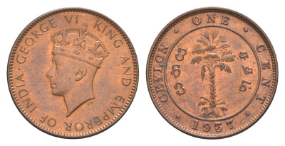 Цейлон 1 цент 1937 KM 111 медь UNC 1516-125