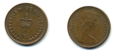 Великобритания 1/2 пенни 1973 Елизавета II (1952-2022) КМ 914, Spink 4239 бронза 4110-1653