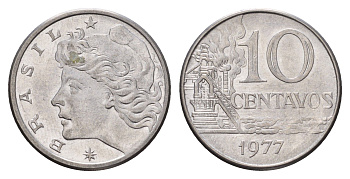 Бразилия 10 сентаво 1977 KM 578.1a нержавеющая сталь UNC 4563-1031