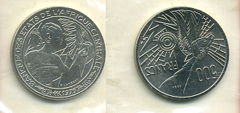 Центрально-Африканские штаты 500 франков 1976 пробник, ESSAI, в оригинальной упаковке KM E9 никель UNC 5010-132