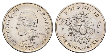 Французская Полинезия 20 франков 1972 KM 9 никель UNC 177-1015