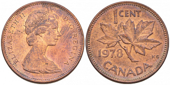 Канада 1 цент 1978 Елизавета II (1952-2022), кленовый лист KM 59.1 бронза 3457-1258