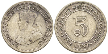 Стрейтс-Сетлментс 5 центов 1926 Георг V (1910-1936) KM 36 серебро 218-839