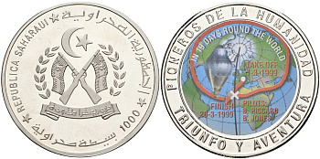 Западная Сахара 1000 песет ND (1997) пионеры человечества - за 19 дней вокруг света, 1999 KM 90 медно-никель UNC 11-080-21