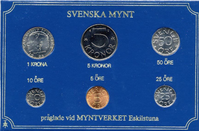 Швеция набор монетного двора из 6 монет 1983 в картоне, Карл XVI Густав (1973- ) KM MS27 UNC 7-5-7-240