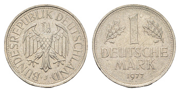 ФРГ 1 марка 1977 J KM 110, J. 385 медно-никель 4698-1237