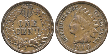 США 1 ЦЕНТ 1900 ИНДЕЕЦ, INDIAN HEAD KM 90а бронза 100-1023
