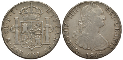 Боливия 8 реалов 1808 PJ, Карлос IV (1788-1808) KM 73.1 серебро 06-271-25