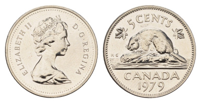 Канада 5 центов 1979 Елизавета II (1952-2022), бобр KM 60.2 никель PROOF-LIKE (BU) 4685-836