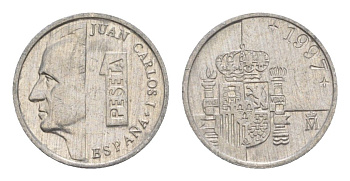Испания 1 песета 1997 KM 832 алюминий 4632-338
