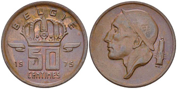 Бельгия 50 сантимов 1975 Belgie, Бодуэн I (1951-1993) KM 149.1 бронза 214-218