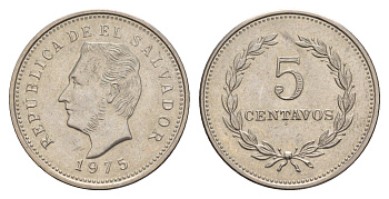 Сальвадор 5 сентаво 1975 год тип, Франсиско Морасан KM 149 сталь плакированная медно-никель UNC 4657-635