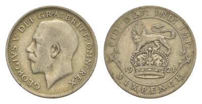 Великобритания 6 пенсов 1921 Георг V (1910-1936) KM 815a.1, Spink 4024 серебро 4643-849