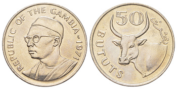 Гамбия 50 бутутов 1971 KM 12 медно-никель UNC 4616-623