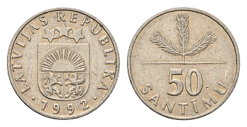 Латвия 50 сантимов 1992 KM 13 медно-никель 4689-759