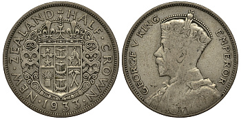 Новая Зеландия 1/2 кроны 1933 Георг V (1910-1936) KM 5 серебро 272-534
