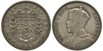 Новая Зеландия 1/2 кроны 1933 Георг V (1910-1936) KM 5 серебро 272-534