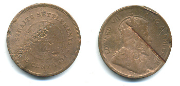 Стрейтс-Сетлментс 1 цент 1904 Эдуард VII (1901-1910) KM 19 медь 4383-811