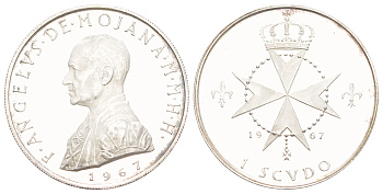 Мальтийский орден 1 скудо 1967 Анджело де Мохана, тираж 3.000 экземпляров X 19 серебро PROOF 441-1435