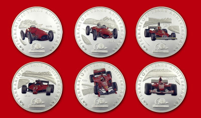 Палау набор из 6 монет 2007 60 лет Феррари, спортивные автомобили, в оригинальной коробке, с сертификатом, цветная эмаль серебро PROOF 4-3-3-05