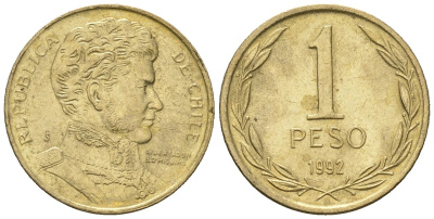 Чили 1 песо 1992 So KM 216 алюминиевая бронза UNC 4588-828