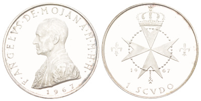 Мальтийский орден 1 скудо 1967 Анджело де Мохана, тираж 3.000 экземпляров X 19 серебро PROOF 441-1435