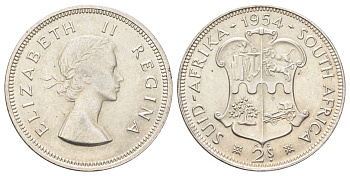 ЮАР 2 шиллинга (флорин) 1954 Елизавета II (1952-2022) KM 50 серебро 270-822