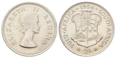 ЮАР 2 шиллинга (флорин) 1954 Елизавета II (1952-2022) KM 50 серебро 270-822