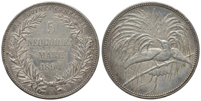 Германская Новая Гвинея 5 марок 1894 J. 707, KM 7 серебро 00-000-00