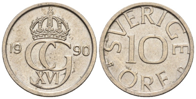 Швеция 10 эре 1990 Карл XVI Густав (1973- ) KM 850 медно-никель 4609-968