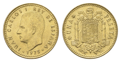 Испания 1 песета 1975 (80) Хуан Карлос I (1975-2014) KM 806 алюминиевая бронза UNC 4684-1053