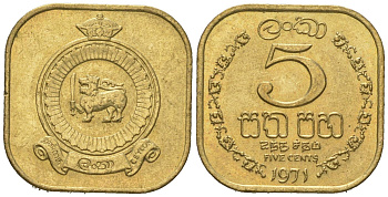 Цейлон 5 центов 1971 KM 129 никель латунь UNC 4621-149