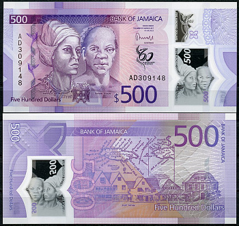 Ямайка 500 долларов 2022 60-я годовщина независимости, Нэнни, Самуэль Шарпе, Порт Роял Pick 98  пластик  UNC (пресс) 447-128-2