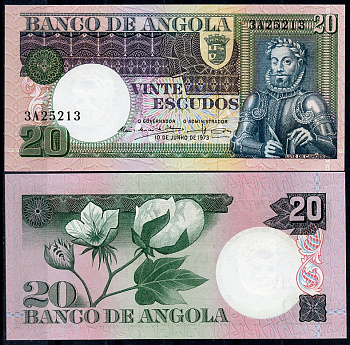 Ангола 20 эскудо 1973 Луис де Камоэнс, хлопок Pick 104  бумага  UNC (пресс) 00-00