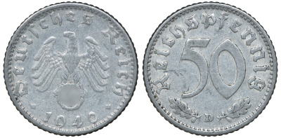 Германия 50 рейхспфеннигов 1940 D KM 96, J.372 алюминий 72-1312