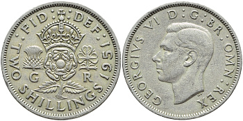 Великобритания 2 шиллинга (флорин) 1951 Георг VI (1936-1952) KM 878, Spink 4107 медно-никель 4394-1046