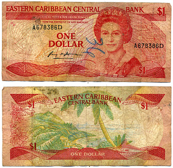 Восточно-Карибские штаты 1 доллар 1988-1989 TDLR, буква D Pick 21d бумага VF 2197-31-3-1