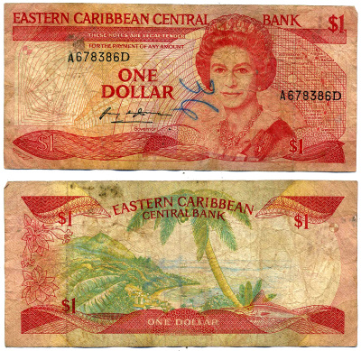 Восточно-Карибские штаты 1 доллар 1988-1989 TDLR, буква D Pick 21d бумага VF 2197-31-3-1