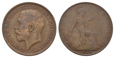 Великобритания 1 пенни 1920 Георг V (1910-1936) KM 810, Spink 4052 бронза 79-624