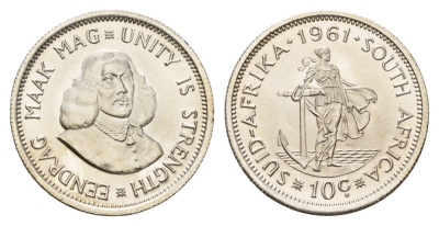 ЮАР 10 центов 1961 Ян ван Рибек KM 60 серебро UNC 76-755