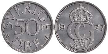 Швеция 50 эре 1977 U Карл XVI Густав (1973- ) KM 855 медно-никель UNC 4681-1031
