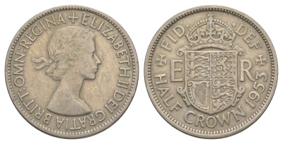 Великобритания 1/2 кроны 1953 Елизавета II (1952-2022) KM 893, Spink 4137 медно-никель 4645-523