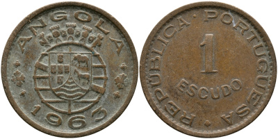 Португальская Ангола 1 эскудо 1963 KM 76 бронза 33-935