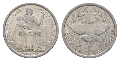 Французская Новая Каледония 1 франк 1977  KM 10 алюминий  UNC  4641-126