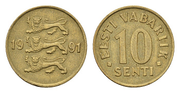 Эстония 10 сентов 1991 KM 22 латунь 4696-121