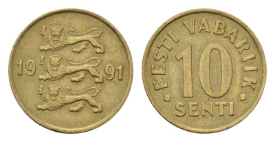 Эстония 10 сентов 1991 KM 22 латунь 4696-121