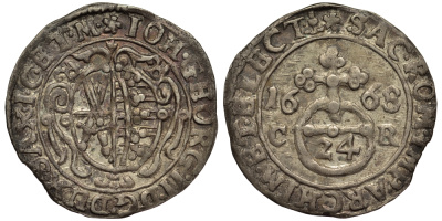 Саксония 1/24 талера 1668 C.R., Иоганн Георг II (1656-1680) KM 471, Clauss/Kahnt 436, Kohl 252 серебро    413-5741